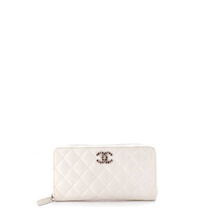 Chanel Long Crystal CC Zip Around Wallet Quilted Caviar
